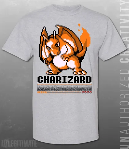 Charizard 8-Bit Grey T-Shirt