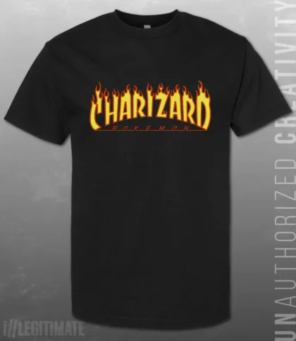 Charizard Thrasher Skateboarding Black T-Shirt