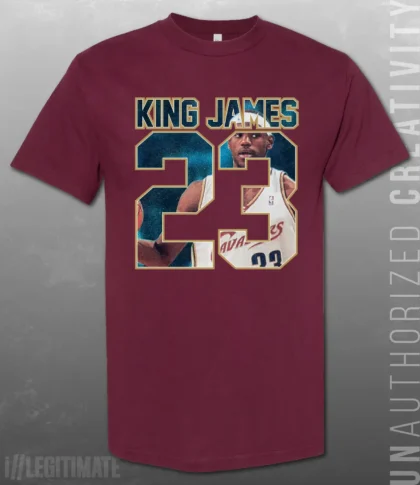 LeBron James King James Rookie Card Upper Deck Burgundy T-Shirt
