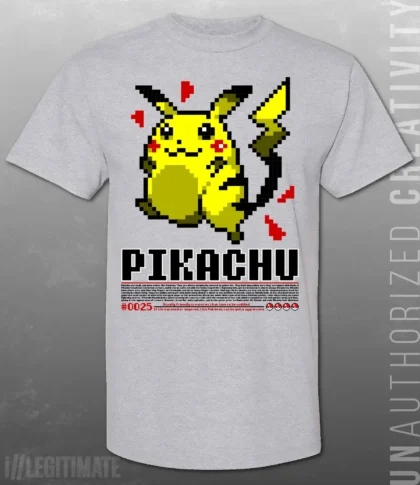 Pikachu 8-Bit Game Boy Grey T-Shirt